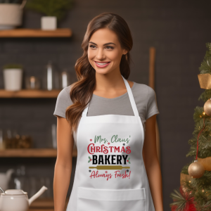 Новогодишна Престилка со Натпис: ‘‘Mrs. Claus Christmas Bakery‘‘